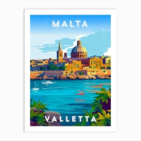 Malta, Valletta — Retro travel minimalist poster 3 Art Print