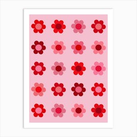 Retro Floral Pink And Red Art Print