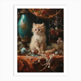 Kitten With Jewels Rococo Painting Inspired 1 Art Print