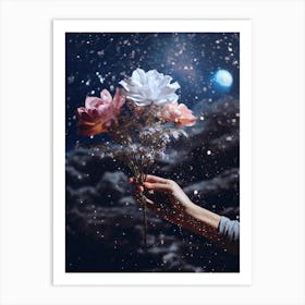 flowers surrounded by cosmic stardust Art Print