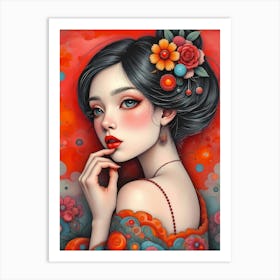 Blossoms of Elegance: A Modern Ode to Japanese Beauty Art Print