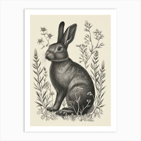 Beveren Blockprint Rabbit Illustration 1 Art Print