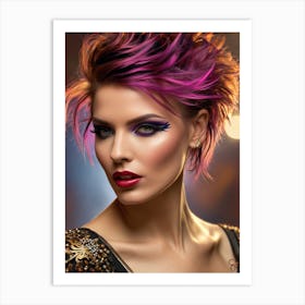 Beautiful Woman With Colorful Hair Art Print