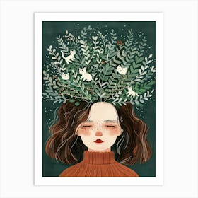 Girl With Flowers On Her Head 13 Art Print