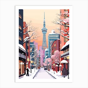 Vintage Winter Travel Illustration Tokyo Japan 2 Art Print