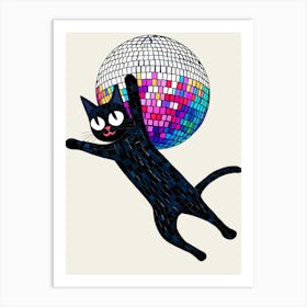 Disco Ball Cat Art Print