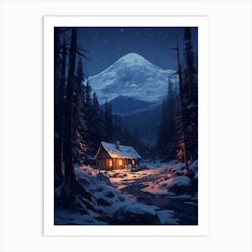 Winter Cabin Painting 1 Art Print