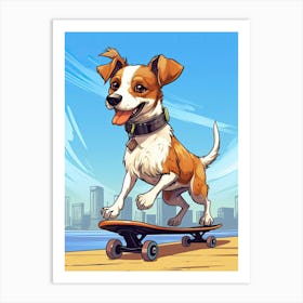 Jack Russell Terrier Dog Skateboarding Illustration 2 Art Print