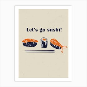 Lets Go Sushi Linocut Style Art Print