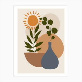 Vase Of Flowers And A Sun Art Print