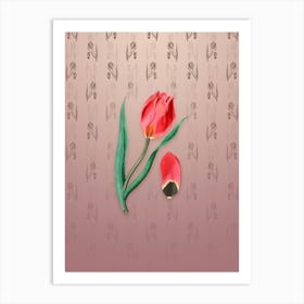 Vintage Sun's Eye Tulip Botanical on Dusty Pink Pattern n.1307 Art Print