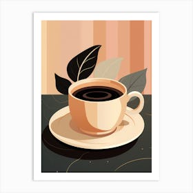 Coffee Cup With Leaves Art Print