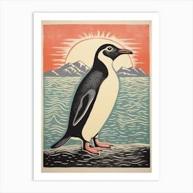 Vintage Bird Linocut Penguin 1 Art Print