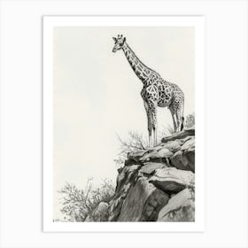 Giraffe On The Cliff Edge Pencil Drawing 3 Art Print