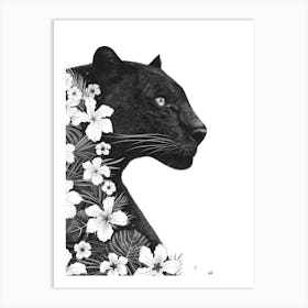 Panther With Flowers Art Print