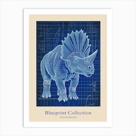 Protoceratops Dinosaur Blue Print Style Poster Art Print