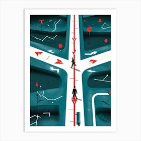 Abstract Representation Of A Person At A Crossroad Of Life Directional Arrows And Hints Of Red Symb (2) Art Print