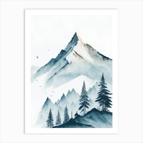 Mountain And Forest In Minimalist Watercolor Vertical Composition 313 Art Print