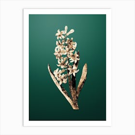 Gold Botanical Dutch Hyacinth on Dark Spring Green n.0337 Art Print
