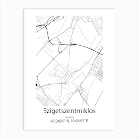 Szigetszentmiklos,Hungary Minimalist Map Art Print