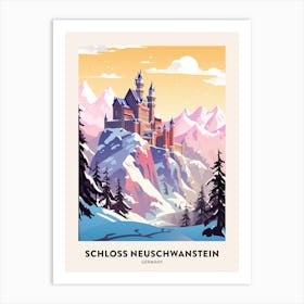 Vintage Winter Travel Poster Schloss Neuschwanstein Germany 4 Art Print