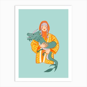 Girl Holding Dragon Art Print