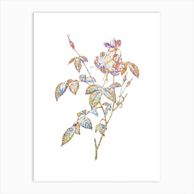 Stained Glass White Bengal Rose Mosaic Botanical Illustration on White n.0265 Art Print