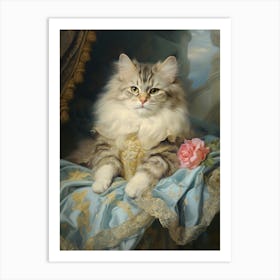 Cat On A Throne With A Blue Dress Art Print