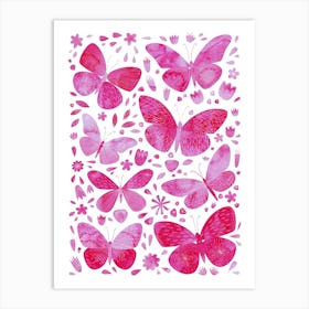 Pink Watercolor Butterflies Art Print