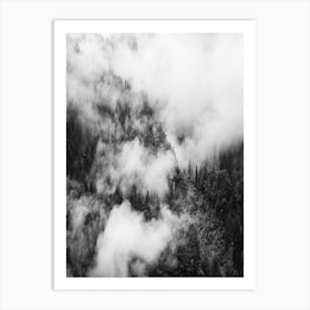 Black And White Cloudy Forest Art Print