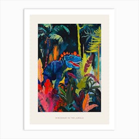 Colourful Dinosaur In The Jungle Leaves Painting 3 Poster Art Print