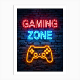 Gaming Zone Neon Sign Gaming Poster Canvas Wall Room Decor Art Print