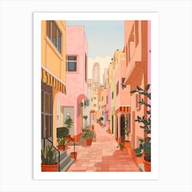 Tel Aviv Israel 6 Vintage Pink Travel Illustration Art Print