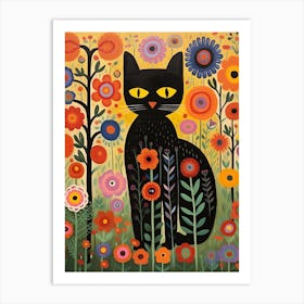 Black Cat In Flowers 1 Art Print