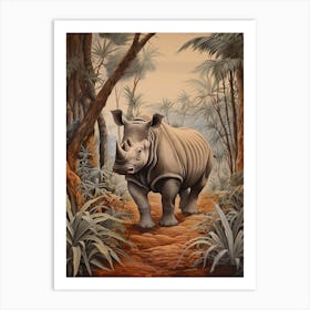 Rhino In The Trees At Sunset Realistic Illustration 4 Art Print