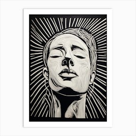 Serene Linocut Face 1 Art Print