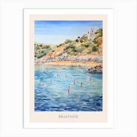 Swimming In Skiathos Greece 2 Watercolour Poster Art Print