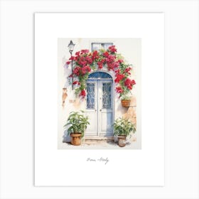 Bari, Italy   Mediterranean Doors Watercolour Painting 1 Poster Art Print