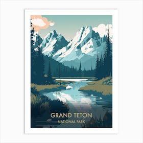 Grand Teton National Park Travel Poster Mid Century Style 1 Art Print