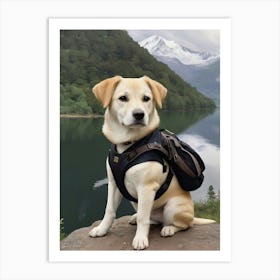 Labrador Dog With Backpack Art Print