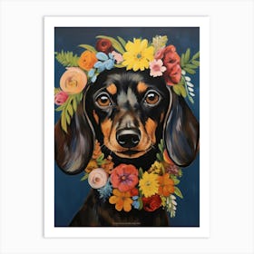 Dachshund Portrait With A Flower Crown, Matisse Painting Style 4 Art Print