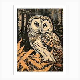 Boreal Owl Relief Illustration 3 Art Print
