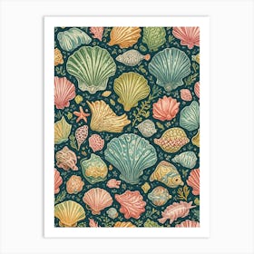 Rainbow Sea Shells Pattern Art Print