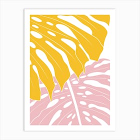 Yellow And Pink Monstera Leaves 2 Art Print