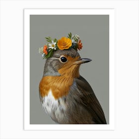 Robin A Flower Crown Art Print