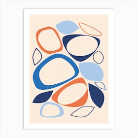 Mid Century Modern Abstract 8 Apricot, Blue, Cream Art Print