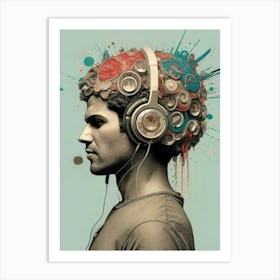 Man With Headphones 8 Art Print