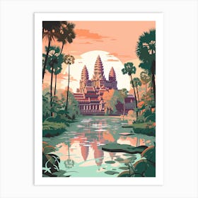 Angkor Wat   Siem Reap, Cambodia   Cute Botanical Illustration Travel 1 Art Print