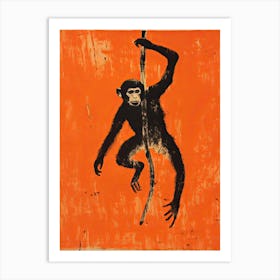 Monkey, Woodblock Animal  Drawing 4 Art Print
