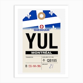 Montreal (YUL) Quebec, Canada Vintage Airline Luggage Tag Art Print